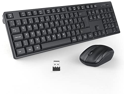 Wireless Keyboard and Mouse Set, 2.4G Wireless Keyboard Mouse with USB Receiver, Full Size QWERTY UK Layout with Numeric Keypad & Multimedia Shortcuts for Windows Computer Laptop PC, Black