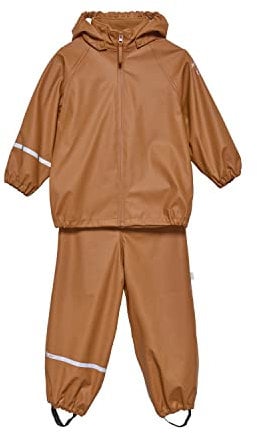 CeLaVi Unisex Kids Basic Recycle PU Rainwear Set, Amber Brown, 90