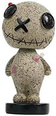 Auto Dekorationen Halloween Ornament Kopfschüttelnde Voodoo Puppe mit Sockel Niedliche Wackelkopf Voodoo Figuren Halloween Karneval Auto Ornament Auto Armaturenbrett Dekorationen Dekofigur Tischdeko