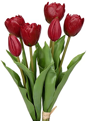 Oairse 4 Tulpen und 2 Tulpenknospen Kunstblumen Echtes Gefühl, künstliche Latex-Tulpen, Blumensträuße, Tischarrangements, Geschenk für Zuhause, Büro, Party, Hochzeit, Geburtstag, Garten
