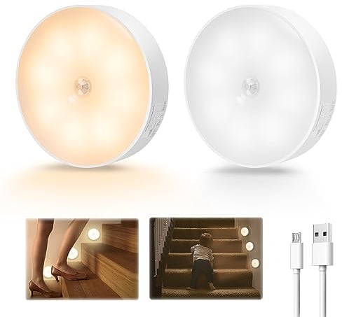 DSLebeen Nachtlicht mit Bewegungsmelder Licht mit Bewegungsmelder Innen Batterie USB Wiederaufladbar LED Nachtlicht für Treppe Schrank Flur Schlafzimmer Kinderzimmer Notlicht(2 Stück)
