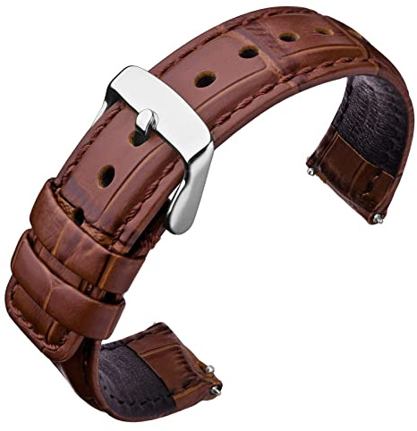 ANNEFIT Leder Uhrenarmbänder 18mm 20mm 22mm 24mm mit Schnellverschluss, Geprägtes Alligatorkorn Leder Ersatzarmband