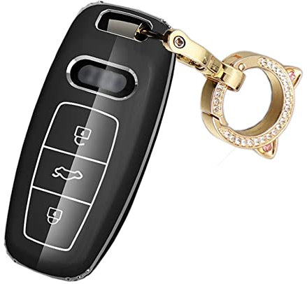ontto Smart Autoschlüssel Hülle Schlüsselhülle Passt für Audi A3 A4 B9 A6 C8 A7 S7 4K A8 D5 S8 Q7 SQ8 E-tron RS3 Quattro 2018-2021 Schutzhülle Silikon Fernbedienung Cover Schlüsselanhänger-Schwarz