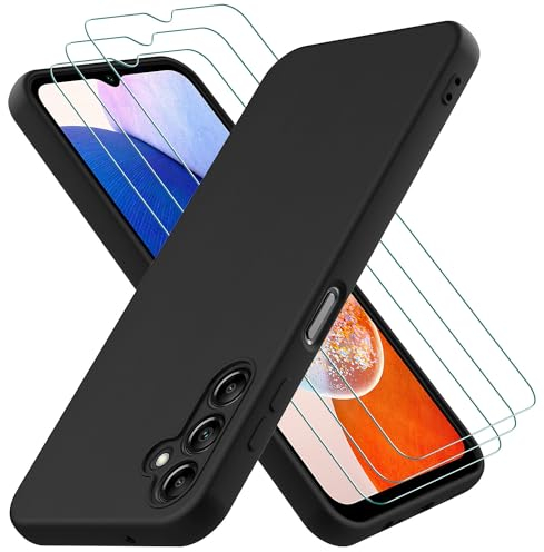 Oureidoo Hülle kompatibel mit Samsung Galaxy A14 4G/5G, mit 3 Stück Panzerglas Schutzfolie, Handyhülle für Samsung Galaxy A14 4G/5G Silikon gummiert, Handy Case in Schwarz
