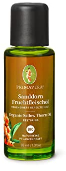 PRIMAVERA Pflegeöl Sanddornfruchtfleischöl bio 30 ml – naturreine Pflanzenkraft – Glasflasche – Aromaöl, Körperöl, Naturkosmetik - hautreparierend, stärkend, lindernd, färbend – vegan