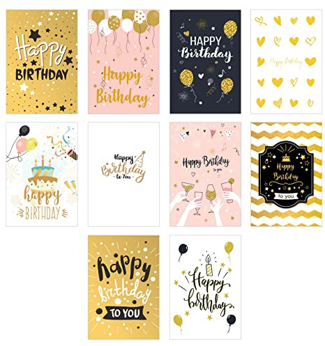 Edition Seidel Set of 10 Premium Birthday Cards with Gold Embossing and Envelopes Happy Birthday Card Greeting Card for Man Woman