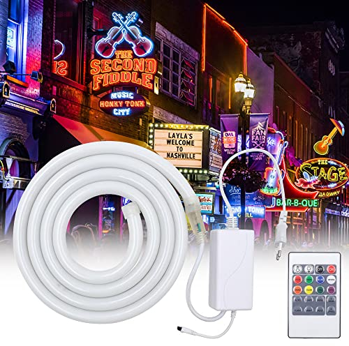 XUNATA 220V RGB Neon LED Streifen, 360° illumination Wasserdicht Diffusion Silikon Neon Flex LED Lichtband Schlauch mit Fernbedienung für Heim DIY Festival Dekoration (20M)