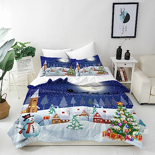 ANHOPE Weihnachten Santa Schneemann Bettwäsche Set 3 Teilig Bettbezug 135x200 cm + 2 Kissenbezug 50x70 cm Weich Microfaser Bettbezüge mit Reißverschluss Bettdeckenbezug Set für Kinder Jungen Mädchen