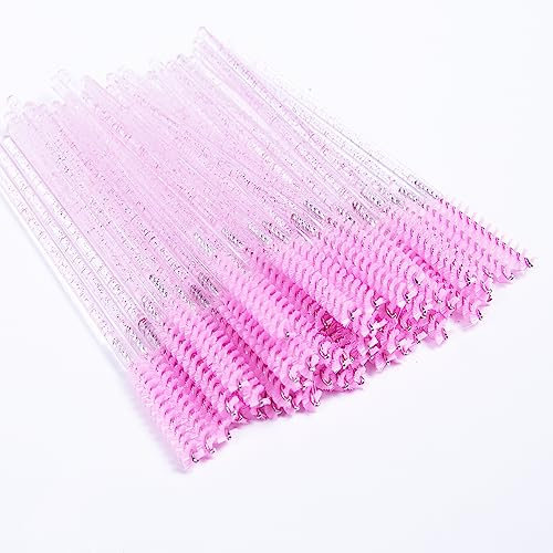 i-Laesh Crystal Mascara Wands Disposable, Eyebrow/Eyelash Brushes for Eyelash Extensions, Lashes Makeup Tool 100 Pcs (Skinny - Crystal Pink)