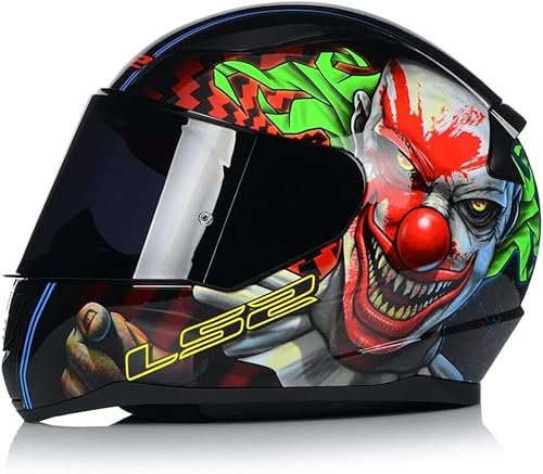 LS2 FF353 RAPID HAPPY DREAMS Full Face Motorbike Motorcycle Crash Touring Sports Helmet Glow in The Dark Scary Clown with Free Dark Tinted Visor (L)