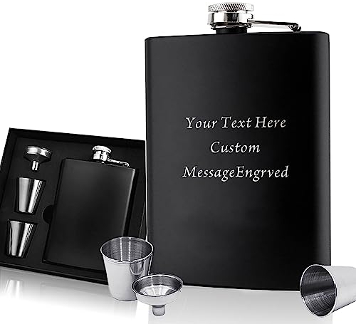 Hip Flasks for Men Personalised Hip Flask Usher Flask Groomsmen Gifts Best Man Gift for Wedding Christmas Custom Engraved 6oz Stainless Steel Flasks for Groom Father of The Bride (Design 3)