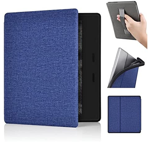 Custodia per Kindle Oasis 7'' in tessuto 10a generazione - 2019 [Modello n.: S8IN40] con cinghia per la mano; Auto Sleep/Wake, sottile cover protettiva in PU SOLO per Kindle Oasis E-Reader,Dark Blue