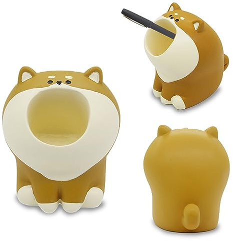 Niedlicher Stiftehalter, Kawaii-Harz-Tier-Organizer, kreativer Hund mit breiter Öffnung, Cartoon-Zahnbürstenhalter, Mini-Aufbewahrungsdekorationen für Büro, Schreibtisch, Schminktisch (Hund)