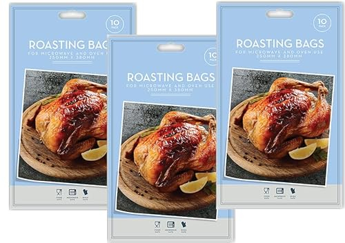 30x Large Roasting Bags 250mm x 380mm Oven & Microwave Safe for Juicy Meat Chicken Turkey Fish Vegetables