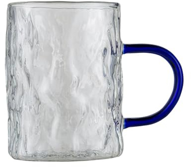 soulnioi Transparent Frosted Coffee Mug Drinking Glasses with Colored Handle for Hot&Cold Drink (Blue)