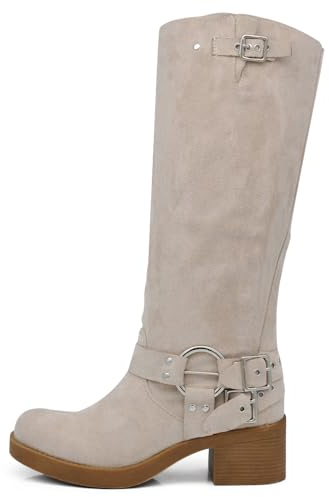 IF Fashion Scarpe Stivali da Donna Al Polpaccio Biker Motociclista Con Fibbie Anfibi Camoscio 660-5 beige N.39