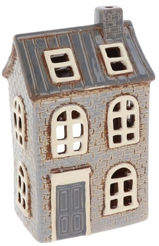 Shudehill Giftware Village Pottery Keramik-Teelichthalter, Ziegelhäuser, Grau, neutrale Kollektion, gefliestes Schloss, Flieder oder Dachgaubenhaus (Ziegellila)