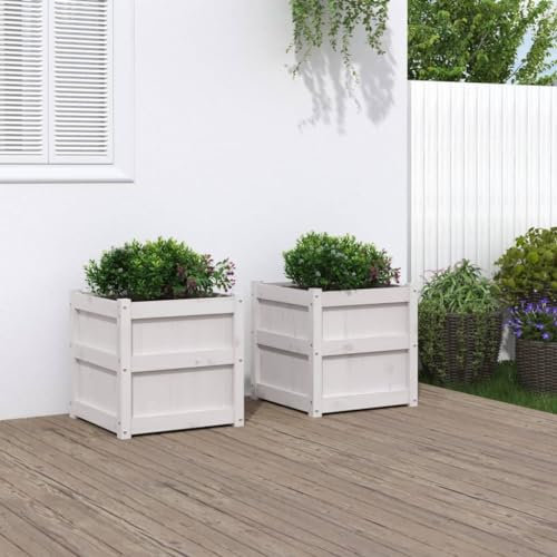 LAPOOH Jardinières 2 pcs Blanc Bois de pin Massif,Jardiniere sur Pieds,Bac avec Treillis,Jardiniere Terrasse