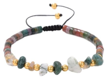 Tesselite Stone Bracelet - Natural Chip Sandstone Braided Bracelet Natural Gravel Stone Flat Bead Woven Rope Bracelet Adjustable Bangle Gift For Women Men,Indian agates,One size