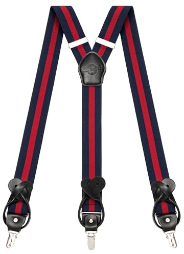 Kohentact Hosenträger Herren mit Clip- und Knopfbefestigung, inklusive 6 Knöpfe, 3,5 cm Breite Y-Form für Körpergrößen bis 200 cm Suspenders for Men 1 (Rot-blau-gestreift)