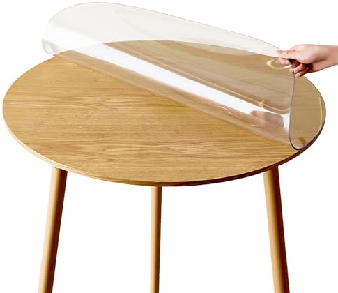GDWD Rund Tischfolie, PVC Tischdecke Tischschutz Folie, 1.5mm Dicke Schutzfolie mit Abgeschrägte Kante Design, Runde Schutztischdecke Tischsets Schreibtisch (Transparente Durchmesser 110cm)