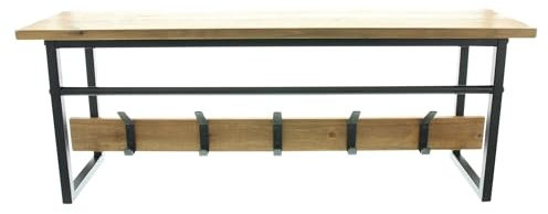 FRANK FLECHTWAREN Garderobe Industrial, Metall Mattschwarz, Holz, Wandmontage, 72 x 20 x 27 cm, 5 Kleiderhaken, Industrieller Style, schlicht und modern