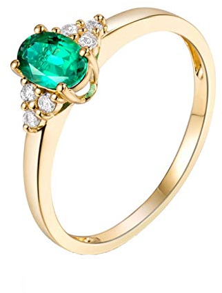 Beydodo Ringe für Damen 585 Gold, Trauringe 4-Steg-Krappenfassung mit Oval Smaragd 0.5ct Frauen Ringe Verlobung und Hochzeit Gr.56 (17.8)