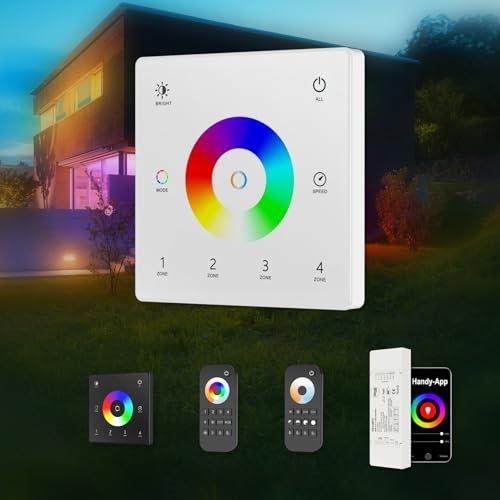 HEXIM 12-48V LED Controller & Fernbendienung - Smart Home & Phone Sprachsteuerung Alexa Google Assistant (modellabhängig) - (TW5-4 Weiß - 4 Zonen Wandschalter)
