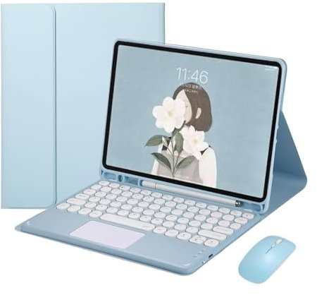 Funda Teclado para iPad Air 6.ª Gen 11 Pulgadas M2 2024 con Trackpad, Español Ñ Teclado Bluetooth Magnético Desmontable con Ultra Delgada Funda y Ratón Recargable para iPad Air 6.ª Gen, Azul-A