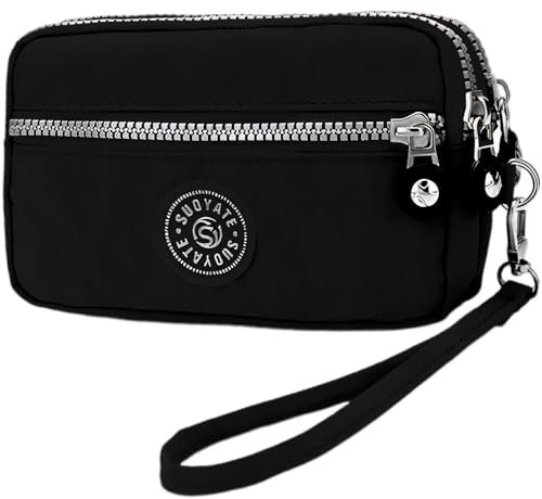 ModaZeal Wristlet Wallets for Women, Small Clutch Wallet Purses 3 Layer Zipper Nylon Handbags Cell Phone Bags with Detachable Wrist Strap for Travel Shopping