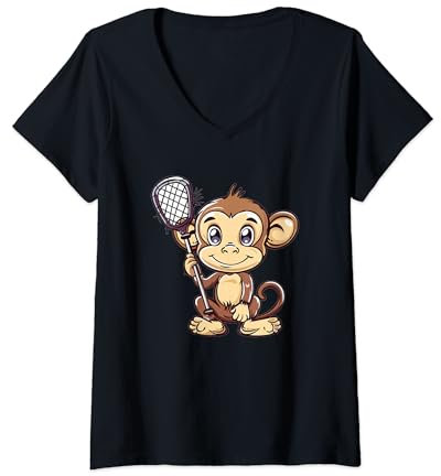 Damen Süßer Lacrosse Affe T-Shirt mit V-Ausschnitt