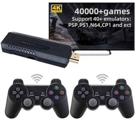 Retro Games Console With 2.4g Wireless Controllers, Built-In Card 35500+ Games Game Stick , Plug And Retro Game Stick 40+ Simulators, 4K Output For TV-64GB