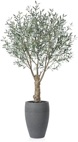 Fopamtri Olivo Artificiale 240 cm Piante Finte da Interno con Frutti Realistici, Albero di Ulivo Pianta Artificiale in Grande Vaso Protezione UV per Esterni Soggiorno Ufficio Giardino (1 Pezzi)