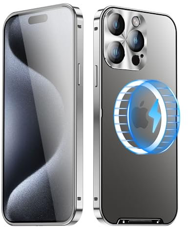 XMTON Metal Case for iPhone 16 Pro Max 6.9, Slim Aviation Aluminum Metal Bumper Cover Compatible with Magsafe Case Built-in Camera Lens Film (Silver)