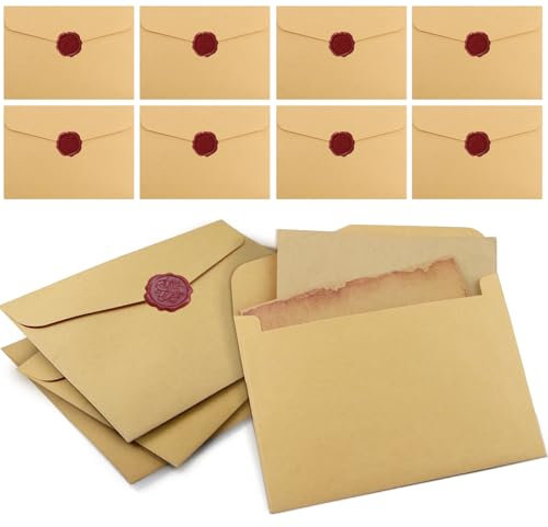 Scettar 36 Briefpapier mit Umschlag,Briefumschläge Vintage Enthalten 12 Briefumschläge Vintage,12 Briefpapier A5 und 12 Wachssiegel-aufkleber für Liebesbriefe, Einladungskarten und Geschenke verwendet