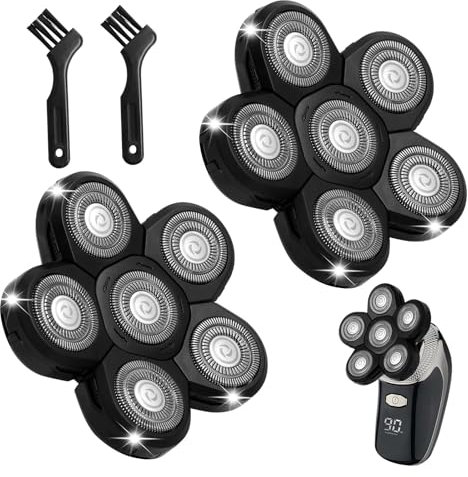 2 Stück 6D Elektrisch Rasierkopf für Glatzen Rasierer Herren, Universal Kopfrasierer Glatze Ersatzklinge 6 Kopf, Nass und Trocken Glatzenrasierer Rasierköpfe, Leicht zu Reinigen