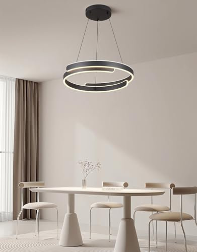 QYSMGS LED Pendelleuchte Esstisch Ring Hängelampe Moderne Küchenlampe Hängend Dimmbar mit Fernbedienung Beleuchtung Schlafzimmer Lampe für Esszimmer Wohnzimmer Bürolampe (Schwarz, 50cm)