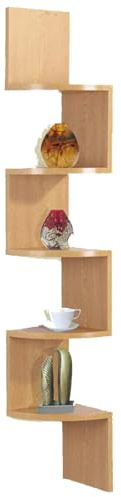 Kiswa collection 5 Tier Corner Shelf | Zig Zag Wall Mounted Shelf |Display Storage | Floating Shelves Organiser Shelving Unit |Bookcase Bookshelf for Room Office (Oak, 5-Tier)