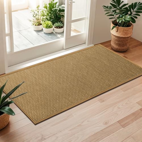 LEKEEPGO Fussmatte Innen 60 x 120 cm, rutschfest Fußmatte, waschbar Schmutzfangmatte, Dünn Türmatte Saugstarke Eingangsteppich, Sauberlaufmatte, Eingangsmatte für Innenbereich, Hellbraun