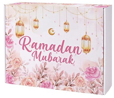 Ramadan Kalender zum Selbstbefüllen für Kinder, Freunde & Familie | Motive | Jungen & Mädchen zum Zuckerfest EID (Pinke Blumen)