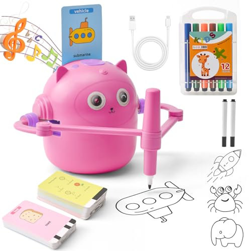 DAOUZL Drawing Robot, Robot de Dibujo para Niños con 100 Tarjetas, Robots de Pintura, Juguete Educativo Interactivo Robots de Dibujo Mágico para Niños&Niñas (Rosa)