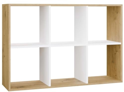 CDF Würfelregal mit 6 offenen Fächern – Aufbewahrungsregal für Wohnzimmer Schlafzimmer Flur Kinderzimmer – für Deko Ordner Spielzeug Dokumente – Modernes Design - Eiche Artisan Weiß Malax