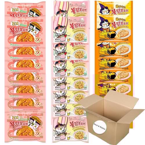 24 Pack Korean Hot Chicken Spicy Ramen – 8x Carbonara, 8x Rose, 8x Quattro Cheese Flavours | Instant Noodles Multipack | Halal Certified | Authentic Korean Street Food | Quick & Easy Meal, Camping, Sn