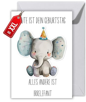 WBdesignz Grußkarte „Alles andere ist irrelefant“ – Lustige Elefanten-Geburtstagskarte Humorvoller Spruch für Tierfreunde Inkl. Umschlag (XXL DIN A4)
