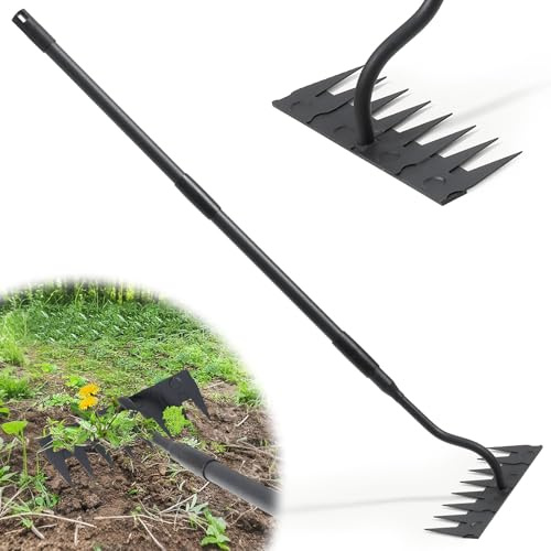 Garten Harke, 140cm Langer Griff, 8 Zinken Schwerlast Gartenrechen Metal Kohlenstoffstahl Garten Rechen, Unkraut Handrechen, Garten Hinterhof Rechen, Gartengeräte Unkraut Hacke Für Jäten Lockern