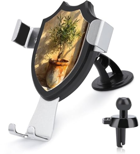 Jubonexis Handy-Halterung mit Olivenbaum in einem alten Topf, dreieckig, Clip-Basis, Lüftungsschlitz, Handy-Autozubehör, für 10,2 - 15,2 cm (4 - 6 Zoll) Smartphones