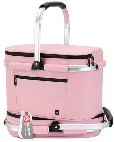 ALLCAMP Faltbar Isoliert Kühltasche - Einkaufskorb Thermo Mit Deckel, Abnehmbarer Picknickkorb 2 Personen, Aluminiumrahmen Kühlkorb, Verdicken Thermokorb