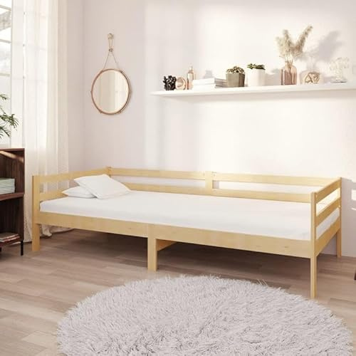 NuvlaGu Tagesbett mit Matratze 90x200 cm aus massivem Kiefernholz | Natürliches unbehandeltes Holz | Pu-Schaumstoff D25 | Schlafzimmer Essential | Langlebig & umweltfreundlich