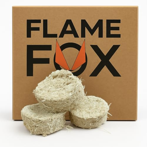 Flame Fox Holzbriketts 8 cm Ø – 10kg Premium Brennstoff aus recyceltem Wachs & Holzspänen – Lange Brenndauer, hohe Wärmeleistung, sauberes Abbrennen