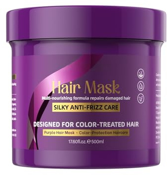 Mascarilla Morada con Keratina, Mascarilla de Pelo Morado, No Yellow Mask, Acondicionador Violeta, Ultravioleta Neutralizante, Tinte Matizador Violeta para Cabello Rubio, 500ml